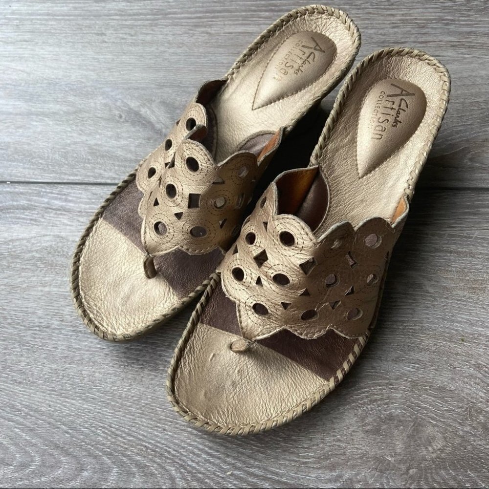 Clarks Artisan Perforated Leather Wedge Sandals